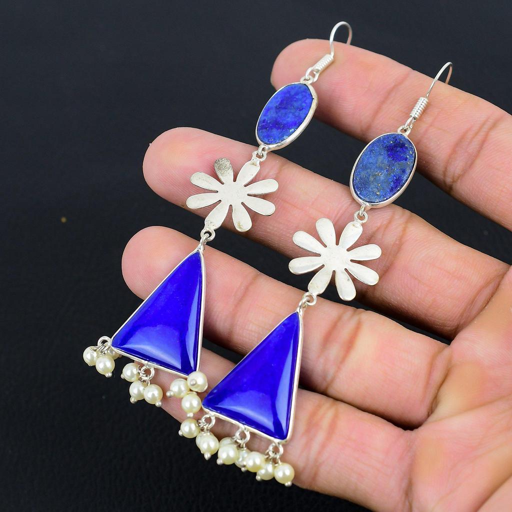 Daughters Day Deal 925 Silver Lapis Lazuli Stone New Dangling Earrings Jewelry