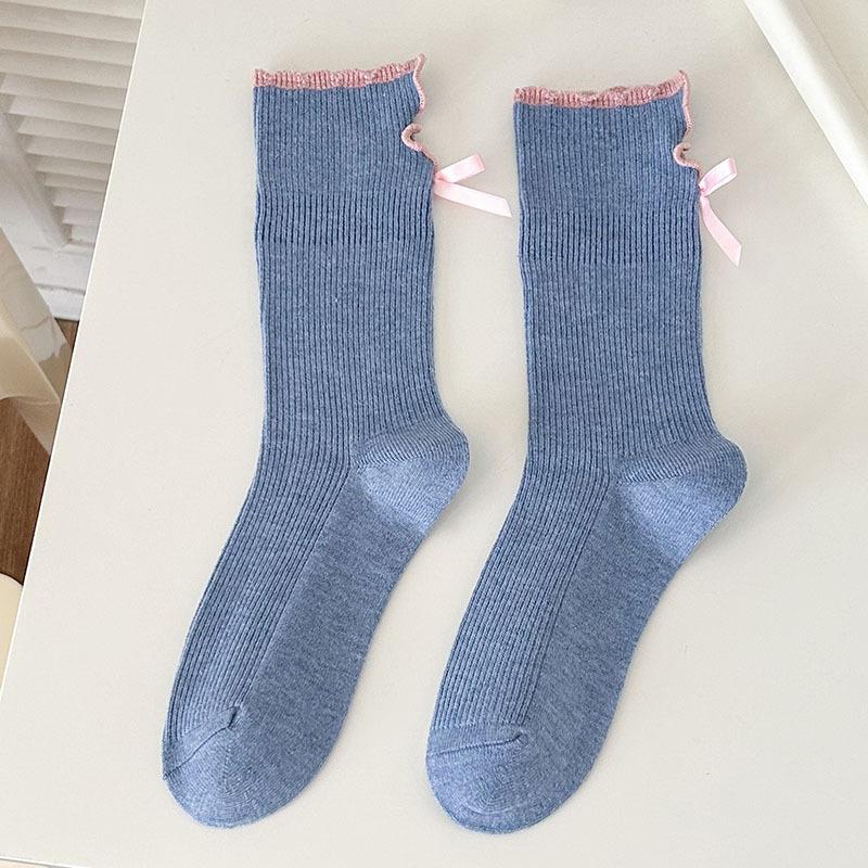 Spring Autumn Open Toe Cotton Stockings Women's Stockings Butterfly Knot Accessories Mid-Calf Stockings Casual Stockings Pile Stockings