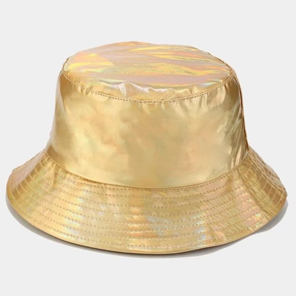 Leather Luminous Bucket Hat Wide Brim Shiny Sun Cap Laser Rainbow Fisherman Hat  Outdoor Travel