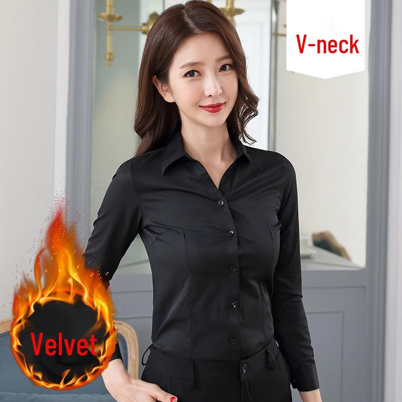 Elegant Slim Fit Warm White Women's Long Sleeve Blouse for Autumn/Winter Workwear