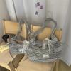Borsa a mano da donna con fiocco e pieghe, borsa da spalla