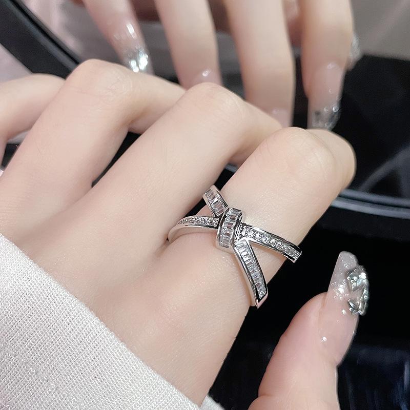 Niche Design Cross Opening Ring Set Row Diamond Zircon Light Luxury High Sense Fashion Cold Wind Ring