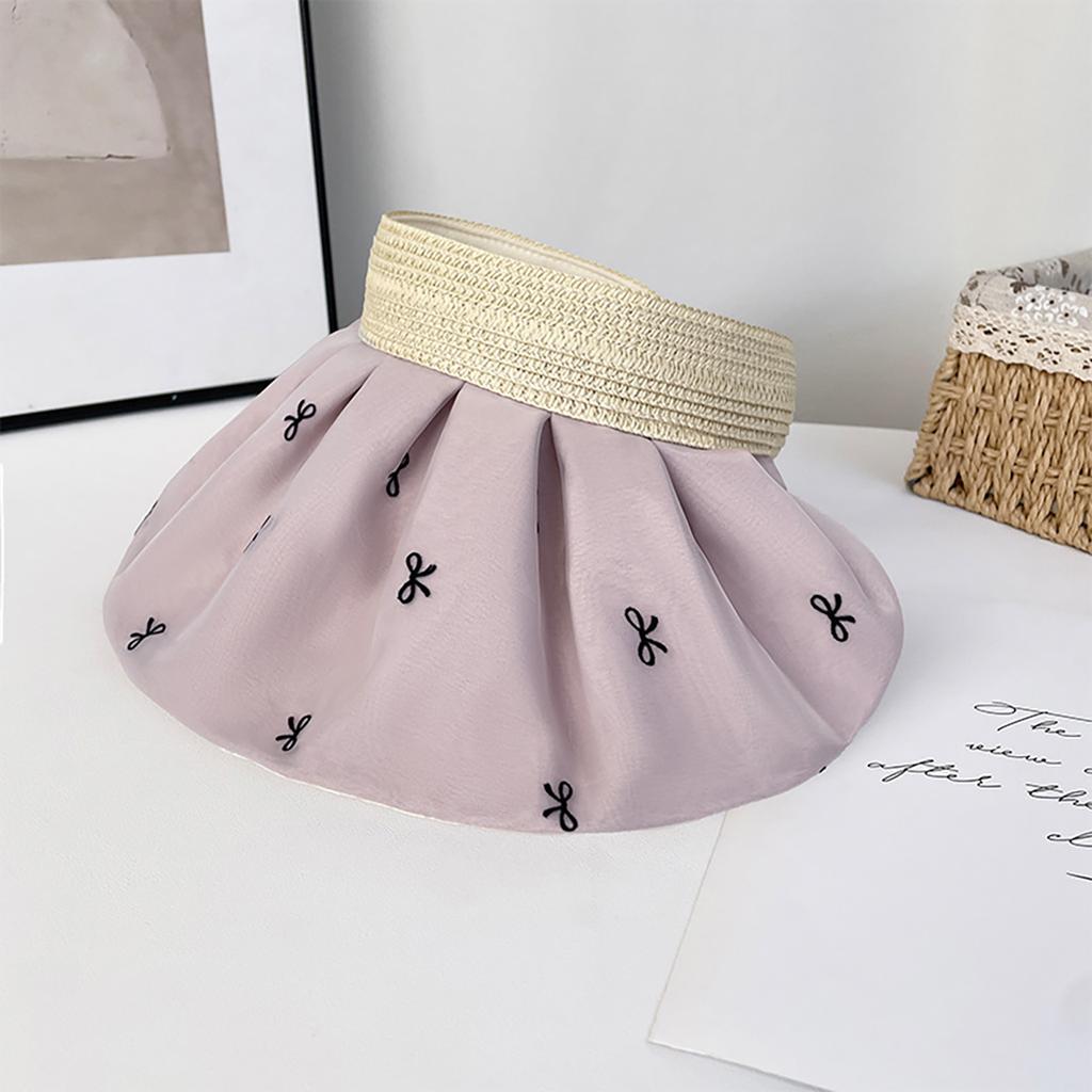 Summer Large Brim Sun Hat for Women Bowknot Print Empty Top Sunscreen UV Protection Fisherman Cap Female Outdoor Foldable Hat