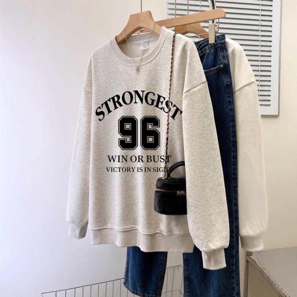 Women's American Retro Gray Crewneck Hoodie - Spring/Autumn 2024 Loose Fit, National Tide Brand