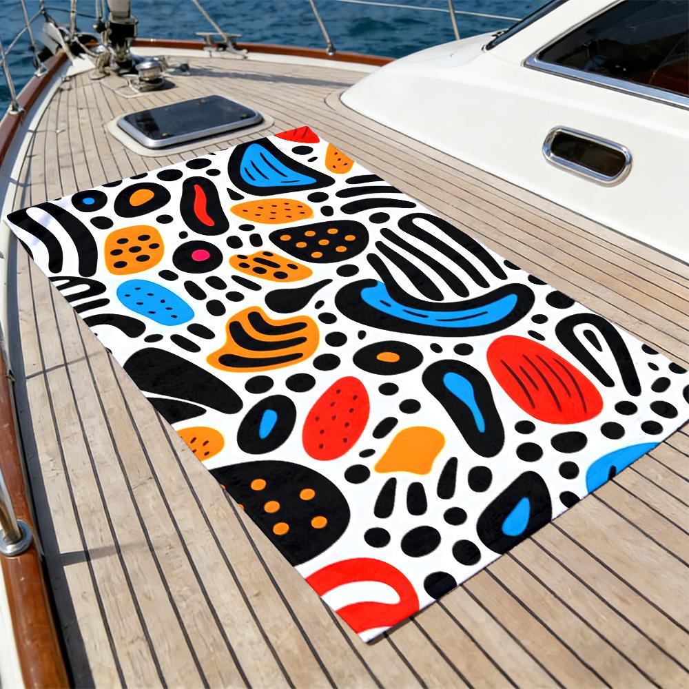 Abstract Doodle Beach Towel – Oversized Quick Dry Sand Free with Bold Color Print