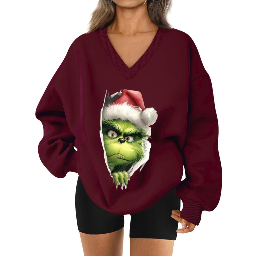 Women's Loose And Comfortable Letter V-neck Sportswear Long-sleeved Sweatshirt Daily Matching Clothes