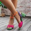 Fashion 2025 Summer Ankle-wrap Women's Open Toe Sandals Outdoor Fashion Buckle Strap Shoes Mixed Colors Chunky Heels Plus Size Sandals