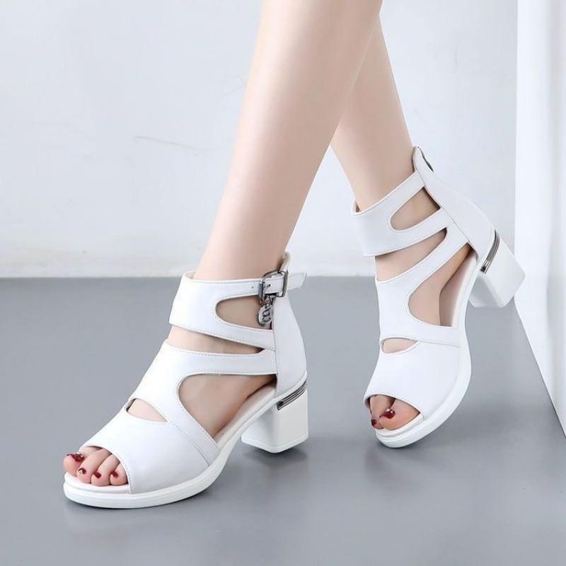 New summer square heel open-toed cool boots temperament fashion women's high heels fish mouth hollow sandals