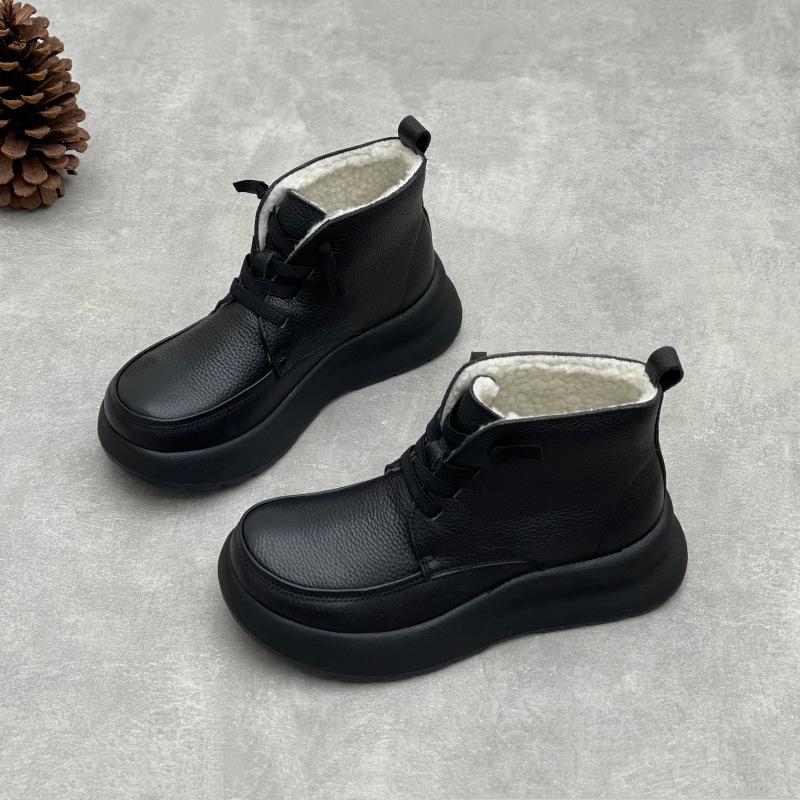 New Fleece Casual Shoes, Forest Girl Thick-soled Versatile Lace-up Ankle Boots
