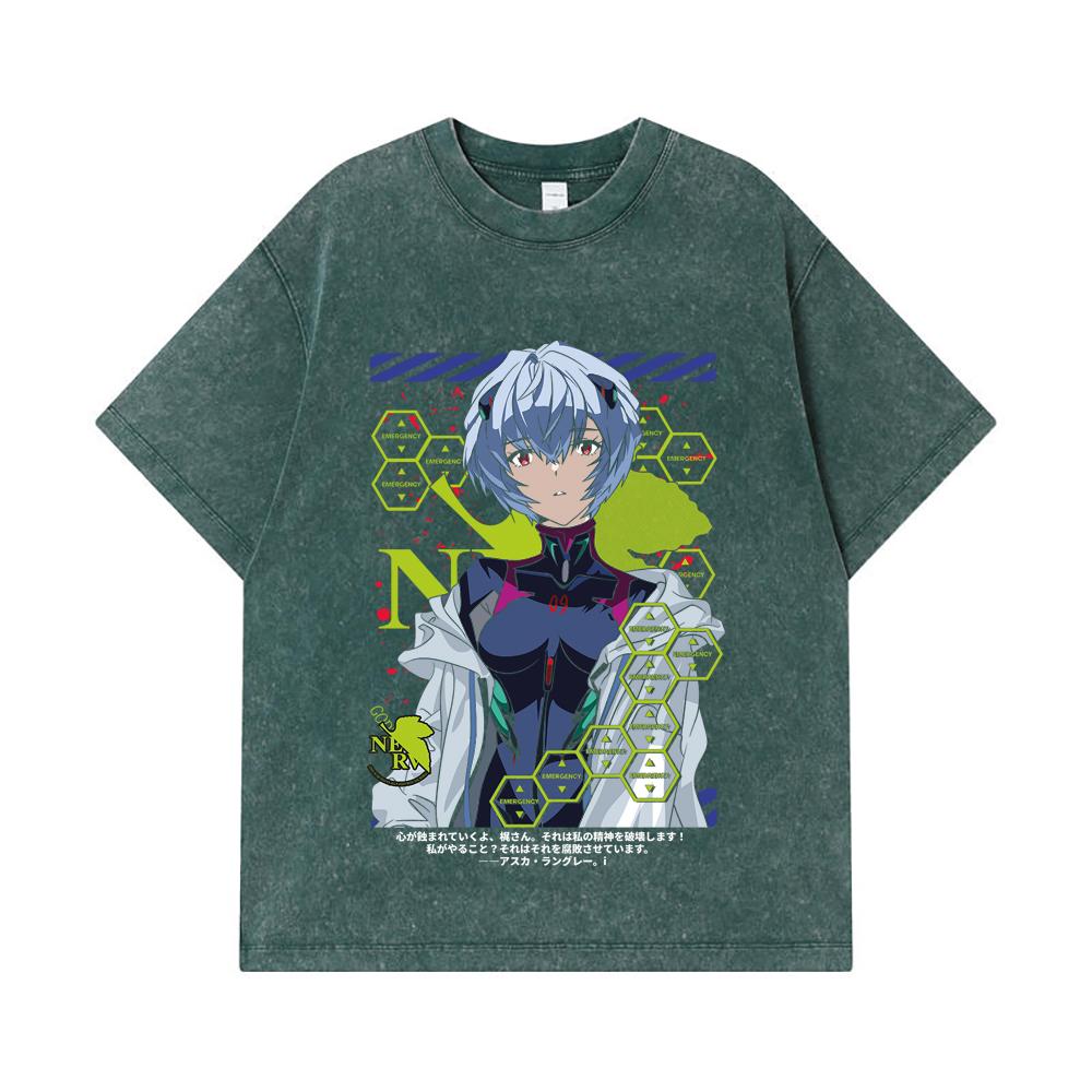 275 GSM Washed T-shirts 100% Cotton Evangelion V6 Rei Print Unisex Heavy Cotton T Shirt
