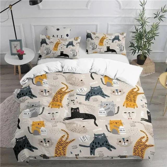 Cartoon Beddengoed Set Leuke Katten Comfortabele Dekbedhoes Kussensloop Beddengoed Set Kinderkamer Decoratie Huis Textiel