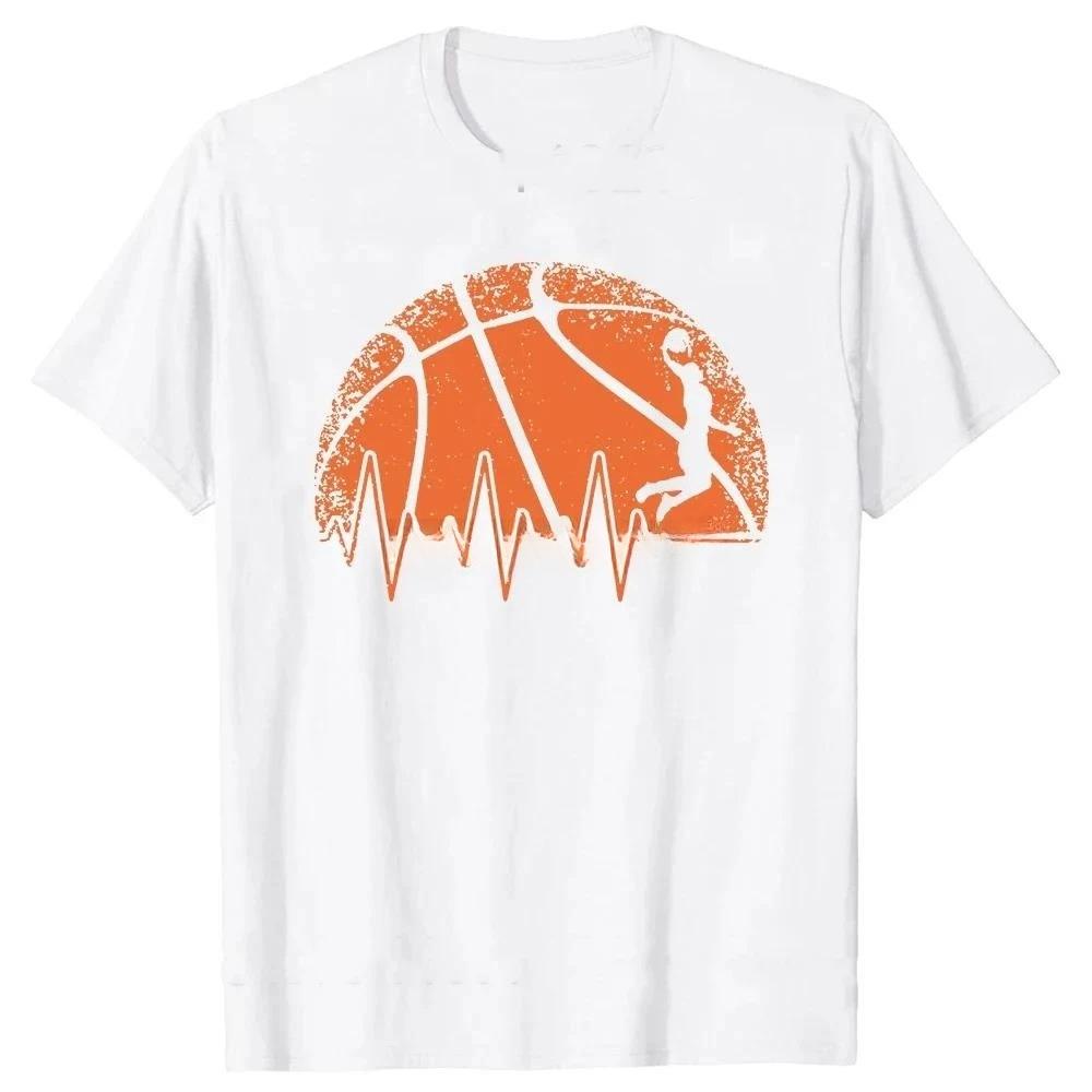 Unisex oblečení Basketbalový tep Srdce Tričko Unisex Dárky k narozeninám Krátký rukáv Vtipná trička Módní grafická trička Sportovní nadšenec