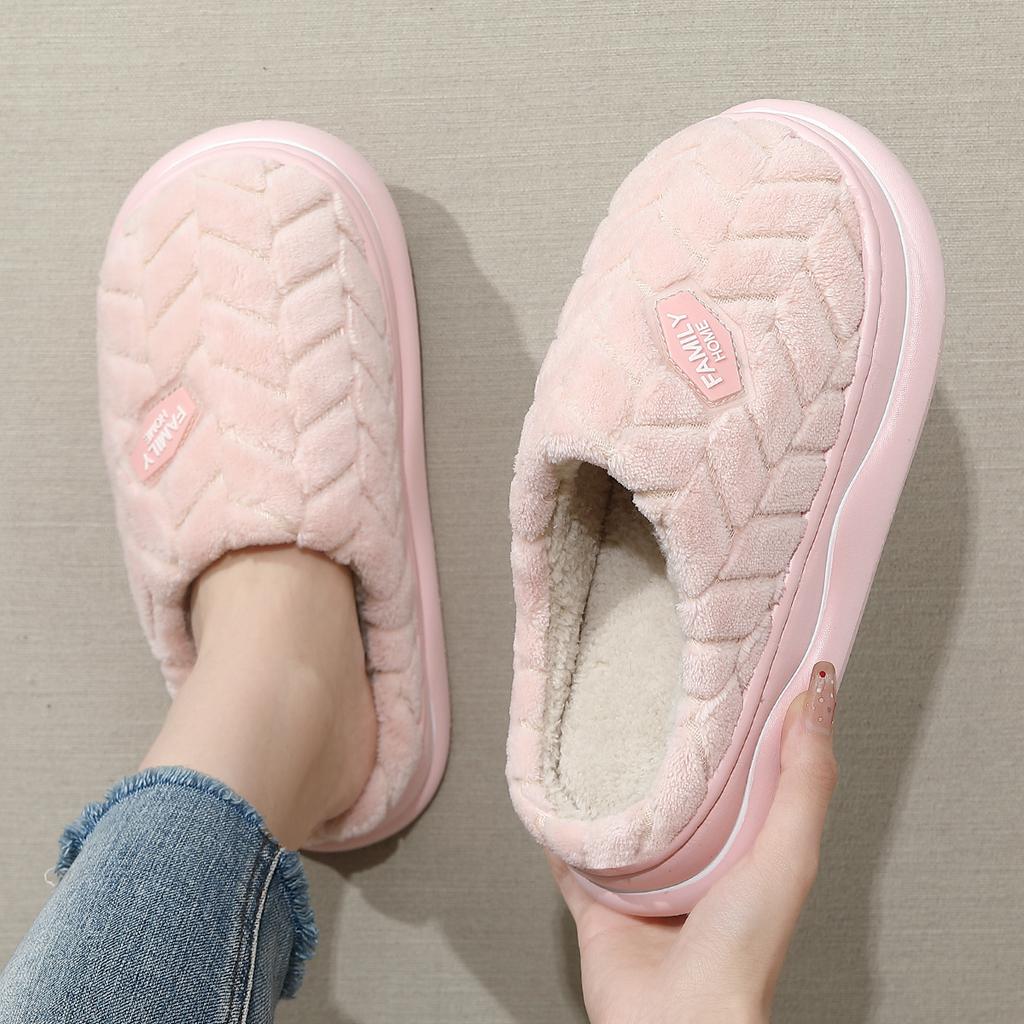 Winter Couple Style Basic Design Women Plush Slippers Non-slip Warm Thick Furry Men Home Cotton Shoes