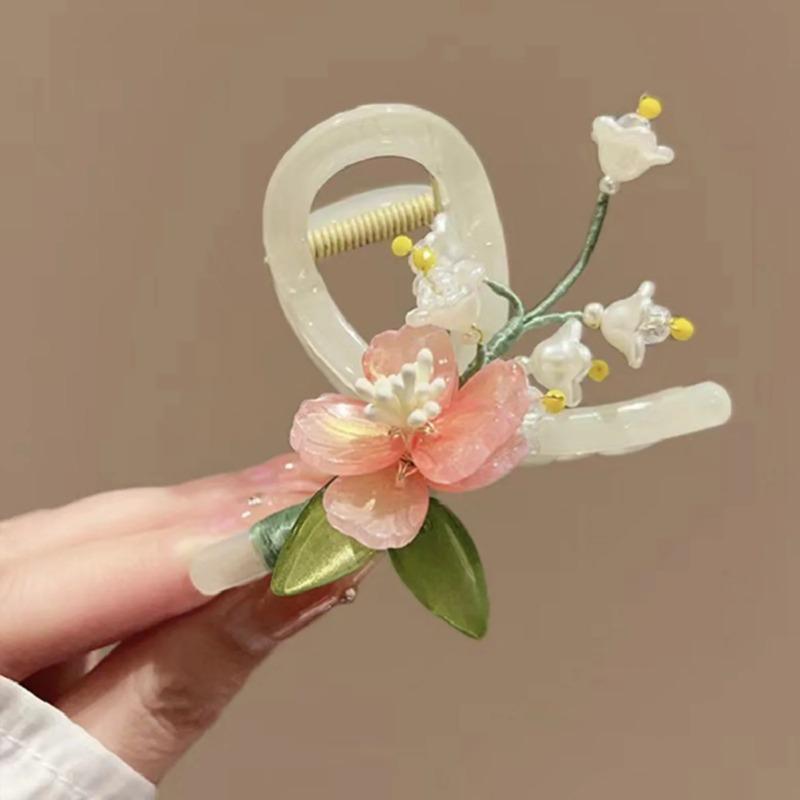 1pcs Chinese Style Floral Acrylic Hairpins Hair Clip Crab Hair Claws For Women Girl Flower Hair Accessories Headdress Party Gifts