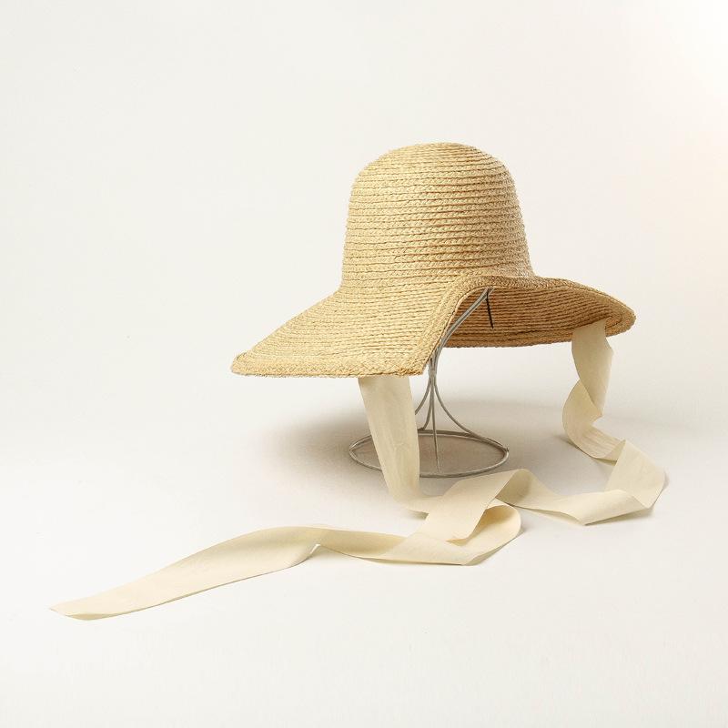 European, American Spring and Summer New Retro Hand-woven Big Eaves Lafite Loli Hat Outdoor Travel Sunshade Sun Protection Big Edge Straw Hat