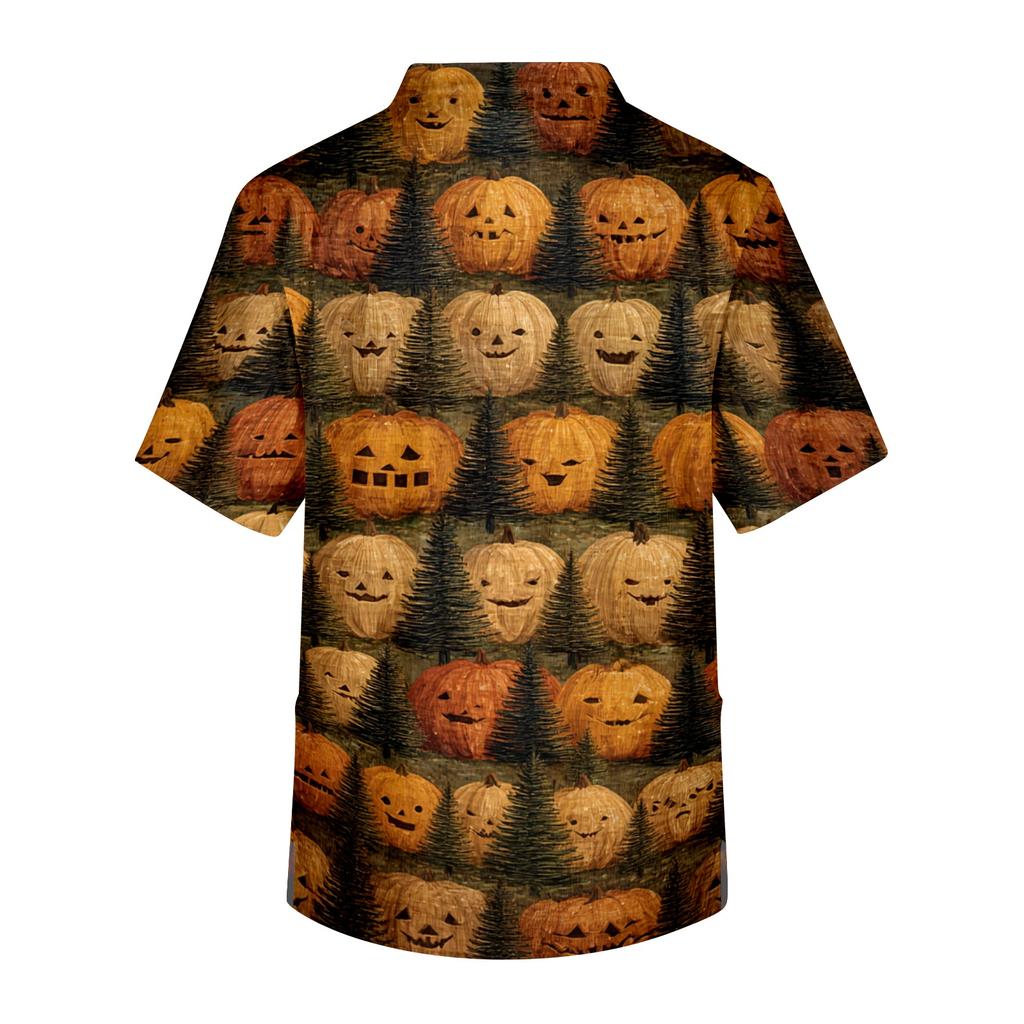 Men's V Neck Halloween Print Scrub Top with Chest Pocket and Two Front Pockets for Healthcare Professionals Workwear