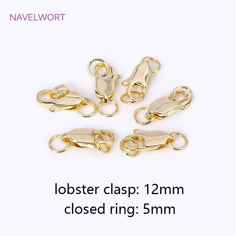 Brass 18K Gold Plated 10/12mm Lobster Clasps Claw Hooks With Closed Rings,Accessories For Jewelry,DIY Accessories Wholesale
