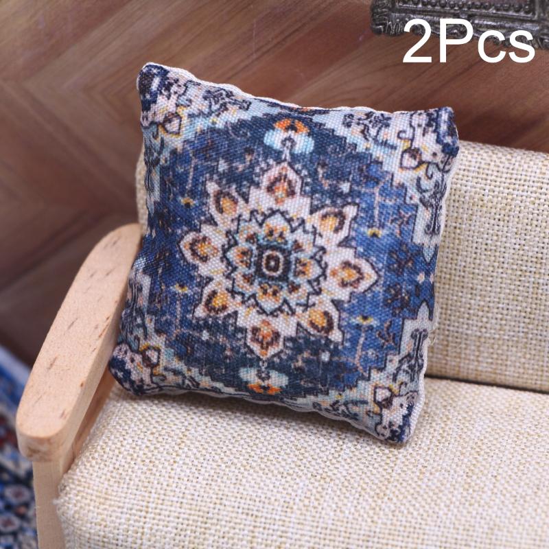 

2Pcs 1/12 Dollhouse Miniature Furniture Toys Cute Bohemian Pillow Cushions For Sofa Couch Bed Accessories A4