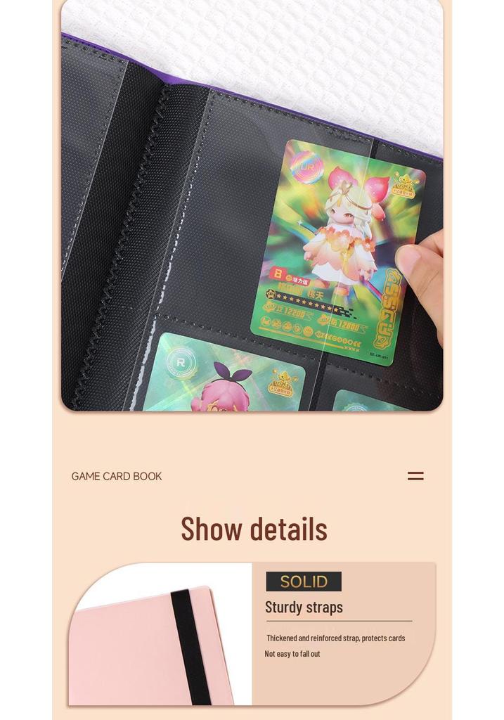 4-Pocket Solid Color PP Card Storage Album with Elastic Band, Large Capacity for Game Cards or Photos - Holds 160 Cards