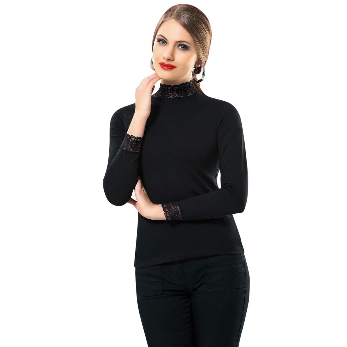 

Блузка с длинным рукавом и кружевной отделкой с высоким воротом 2936