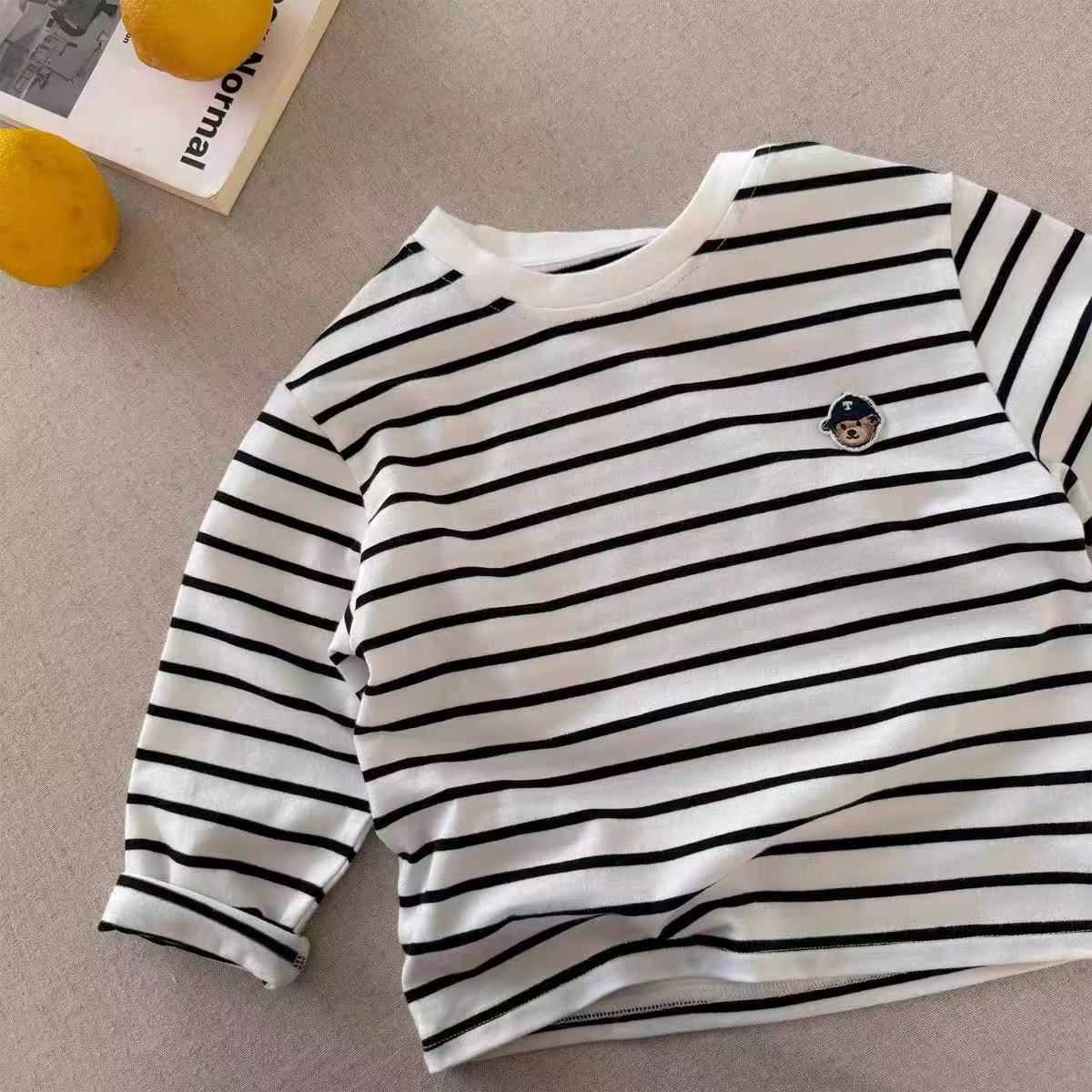 

Children s Cotton Long-sleeved T-shirt For Spring And Autumn, Boys And Girls Cartoon Striped Base Shirt 100cm