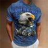 Men's Animal Pattern T-Shirt, Eagle, Motorcycle, 3D Print, Vintage Trendy Loose Large Size Casual Street Short Sleeve Top