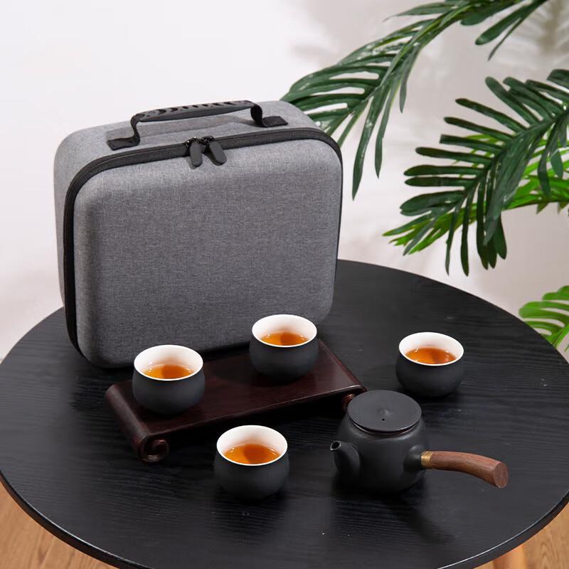 Wooden Side Handle Ceramic Tea Set