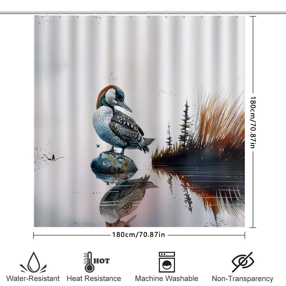 Modern Peacock-themed Shower Curtain Waterproof Bathroom Decor with Natural Lake Scene Printing for Home Decoration Available in