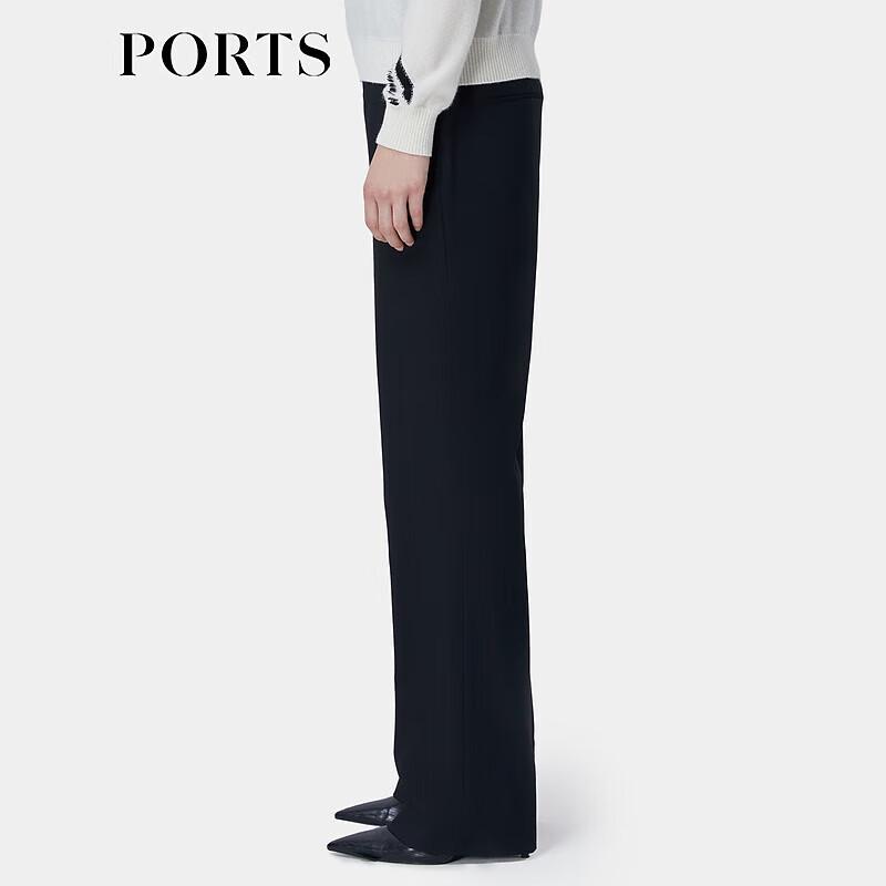 PORTS Women's Black High-Waist Slim Straight Leg Wool Blend Pants
