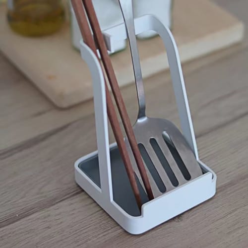 Liebbon Ladle Lid Rest Stand | Fits Pot Lids, Chopsticks, Knives, and Rice Paddles | Includes Draining Tray, Multi-Function Utensil Stand (White)