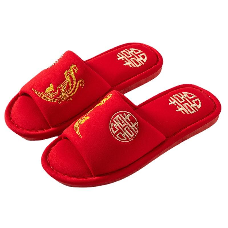 Wedding linen slippers women's summer spring and autumn four seasons drag new wedding slippers dowry festive big red pair of natal year