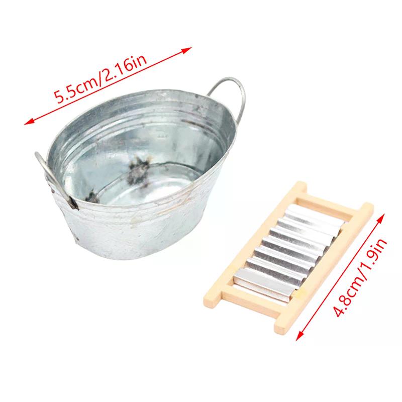 1set 1:12 Dollhouse Miniature Washboard Iron Bucket Bathroom Model Decor Toy Doll House Accessories
