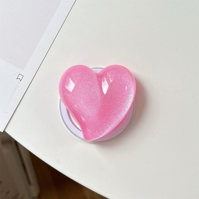 Glitter Solid Color Love Mobile Phone Airbag Bracket Magnetic Suction Retractable Lazy Support Frame Desktop Women'S Model