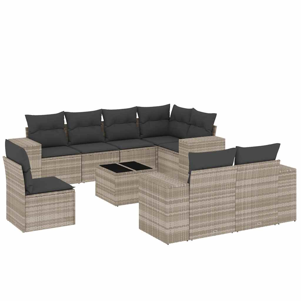 9 Piece Garden Sofa Set with Cushions Light Grey Poly Rattan