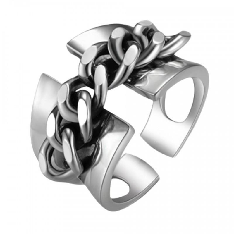 Adjustable Open Ring Men Women Vintage Geometric Design With Twisted Chain Detail Copper Electroplated Unisex Jewelry