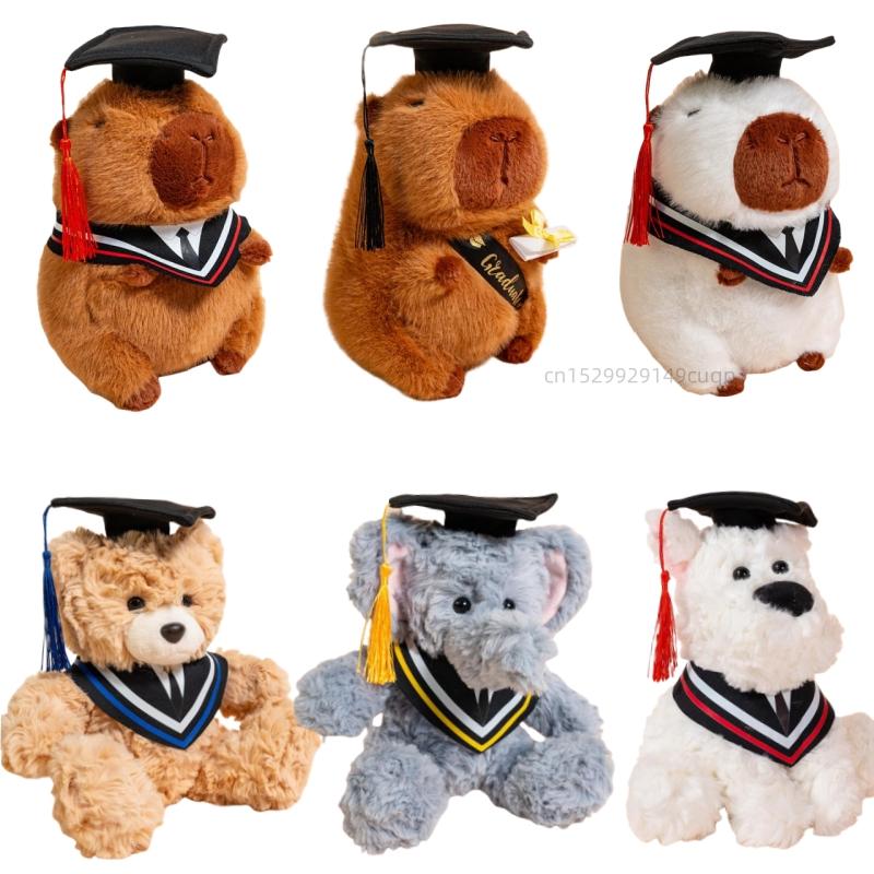 Wucifang Bags Unisex Kids 25Cm Graduation Capybara Plush Doll Doctor Cap Bear Elephant Stuffed Animal Home Decor Gift For Kids