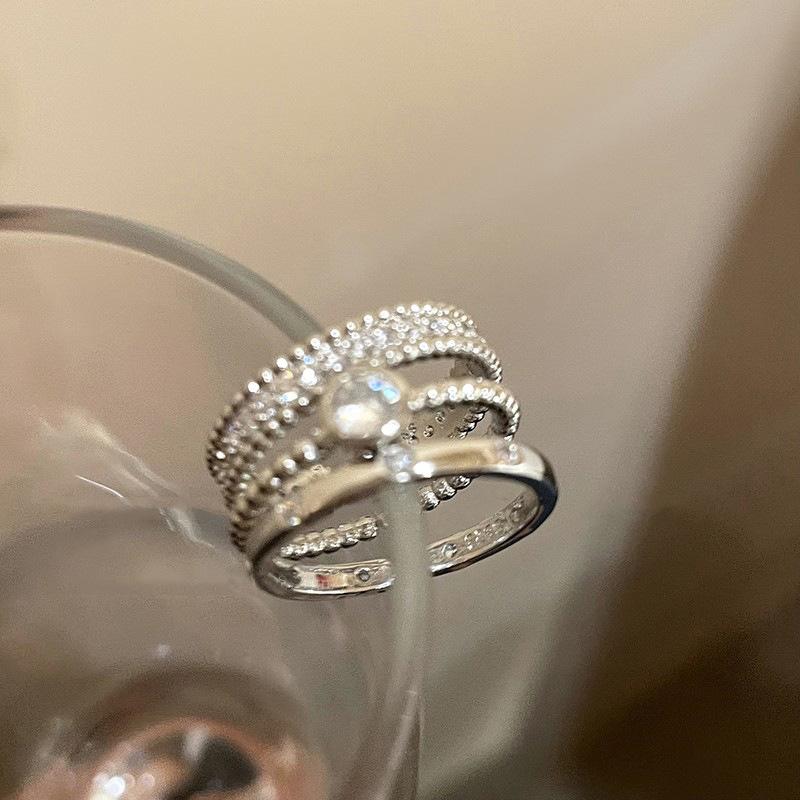 Plain Ring Zircon Polka Dot Open Ring Set Female Niche Design High-End Zircon Simple Cold Wind Ring