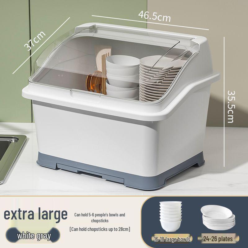 Bowl & Chopstick Storage Box with Lid - Kitchen & Dorm Use, Plastic with Drainage, Bowl & Plate Shelf Organizer, Cabinet Bowl Rack