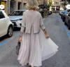 Women's Solid Color Knit Top & Mesh Skirt Two-Piece Set - Comfortable & Casual