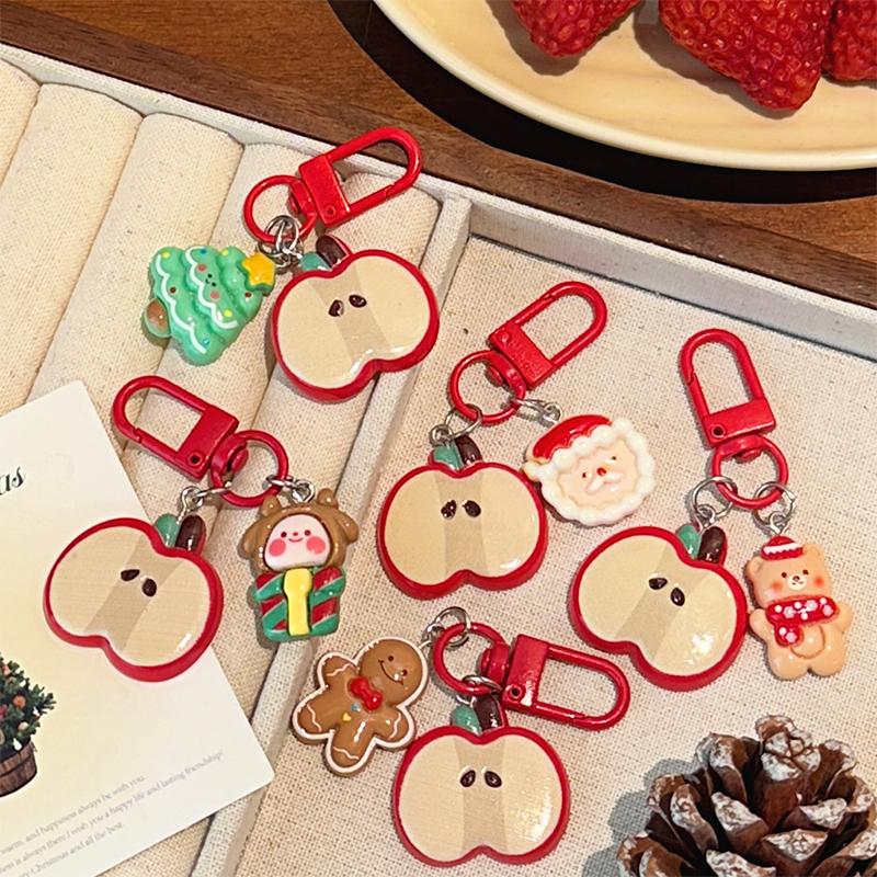 1/5Pcs Christmas Cute Red Apple Keychain Girls Cartoon Bag Pendant Car Keyring Funny Backpack Accessory For Best Friend Gift