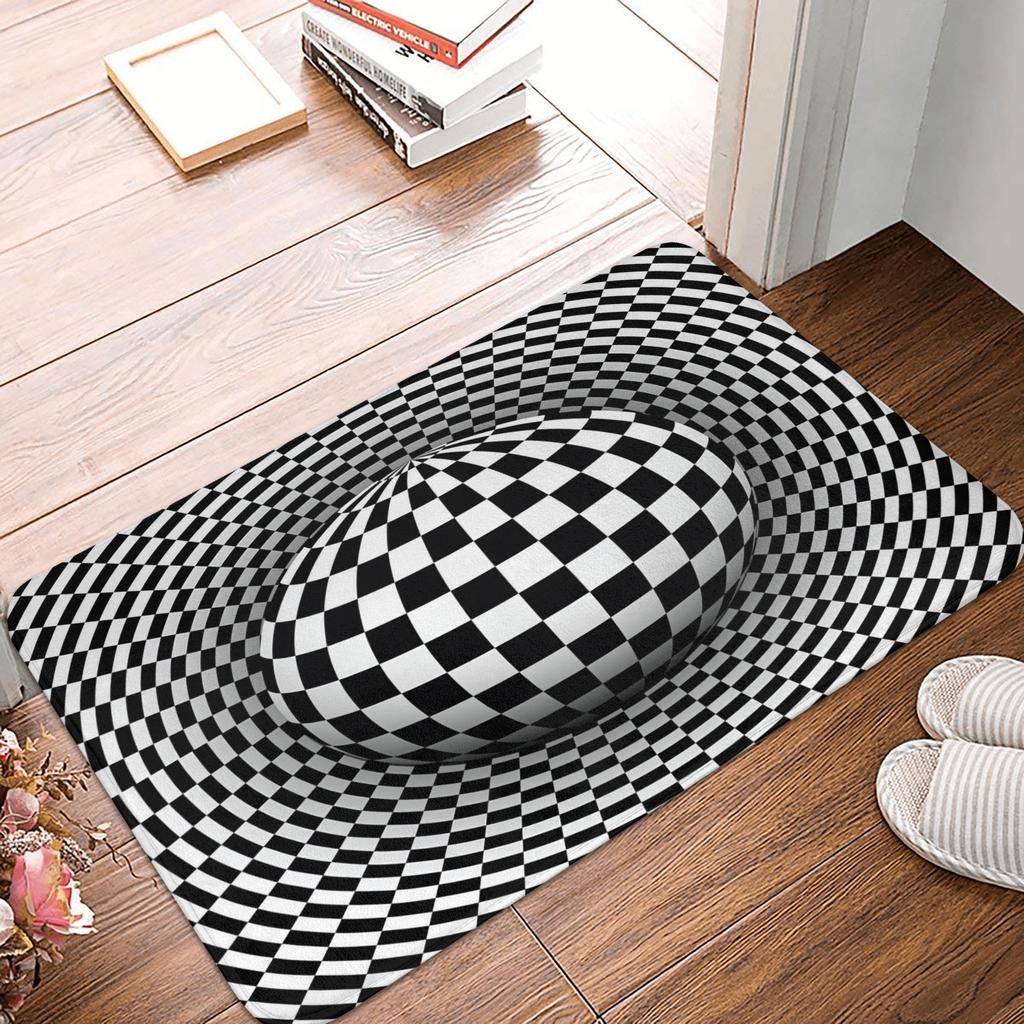 Grid Wormhole Floor Door Kitchen Bath Mat Anti-Slip Indoor Geometric 3D Vortex Doormat Living Room Entrance Rug Carpet Footpad
