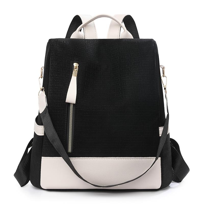 Women's Large Capacity Backpack Color Block Commuter Travel Anti-Theft Backpack Multi-Function Shoulder Bag