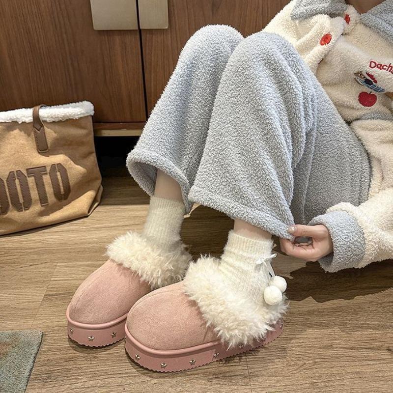 Fashion versatile velvet warm slippers for women to wear outside autumn and winter new thick-bottomed fluffy cotton slippers for women