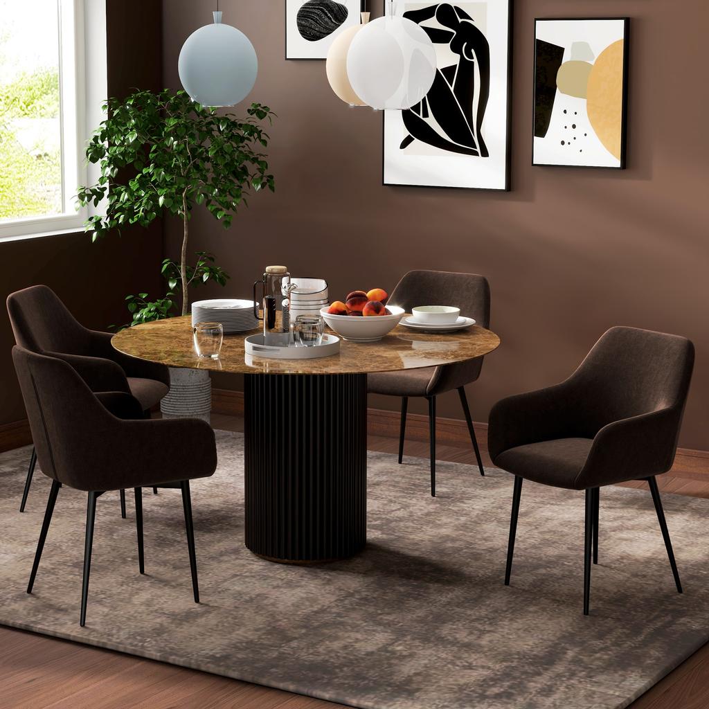 Set 2 Nordic Dining Chairs With Curved Armrests Upholstered In Velvet Effect Fabric 54x57x80 Cm Brown