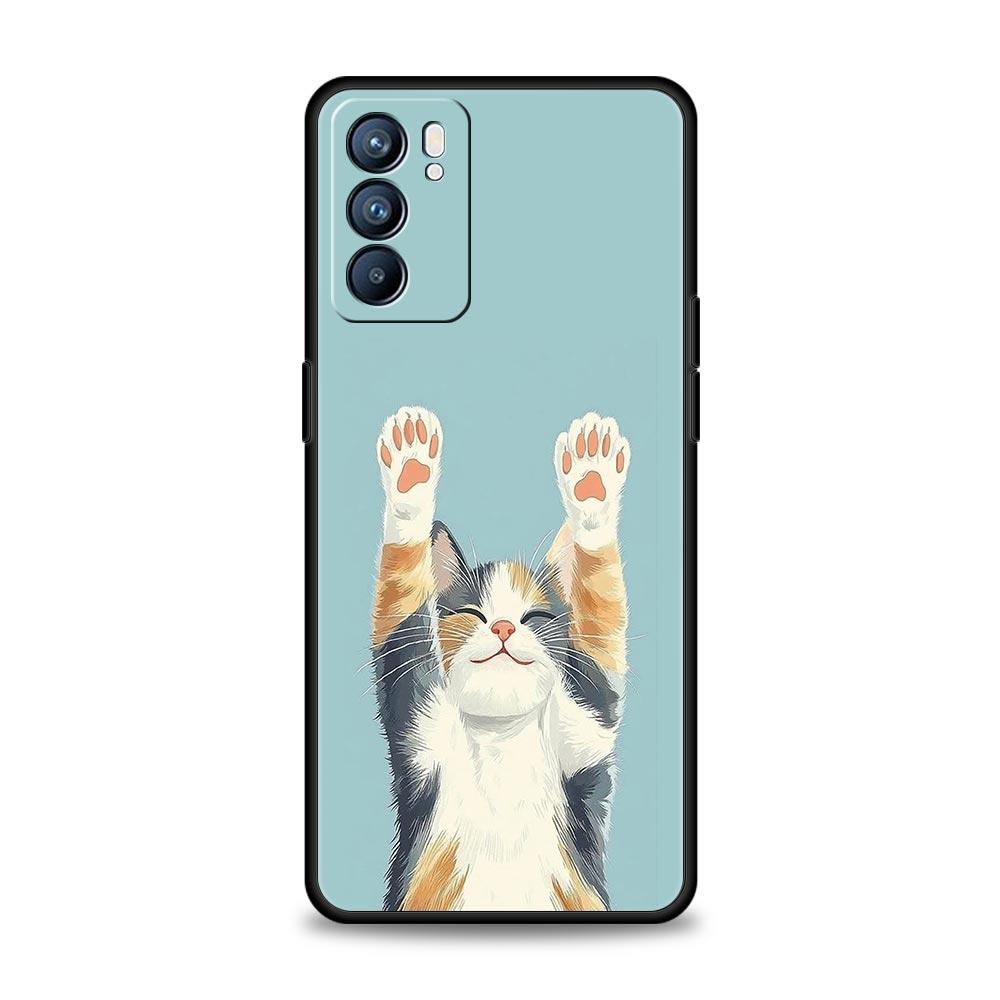 Lovely Cat Playing Fun Phone Case For Oppo A54 A53 A52 A15 A95 A16 A78 A79 A80 A98 4G Find X5 X6 Reno10 12 13 F Pro 5G Cover
