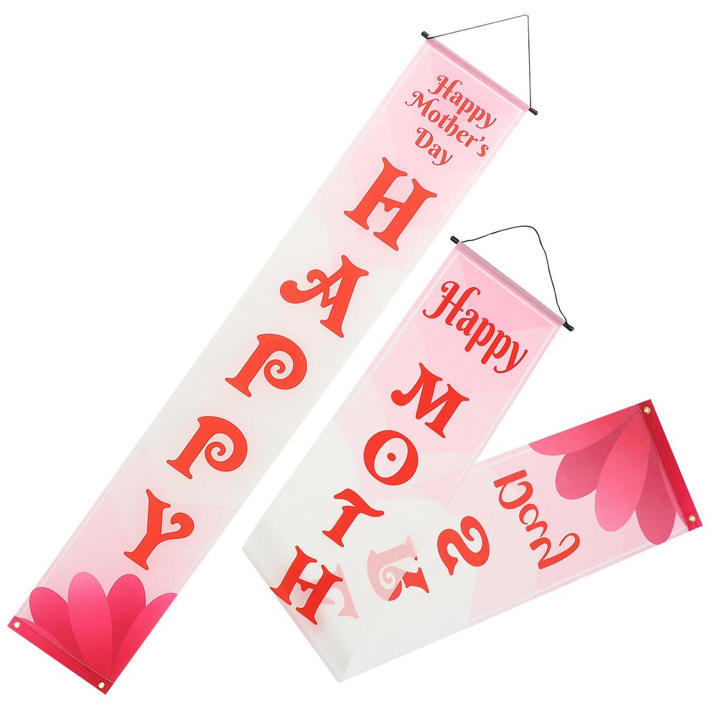 1Pair Mother's Day Banner Polyester Festive Hanging Wall Banner Garden Yard Door Decor Photo Prop Party Ornament Mother's Day