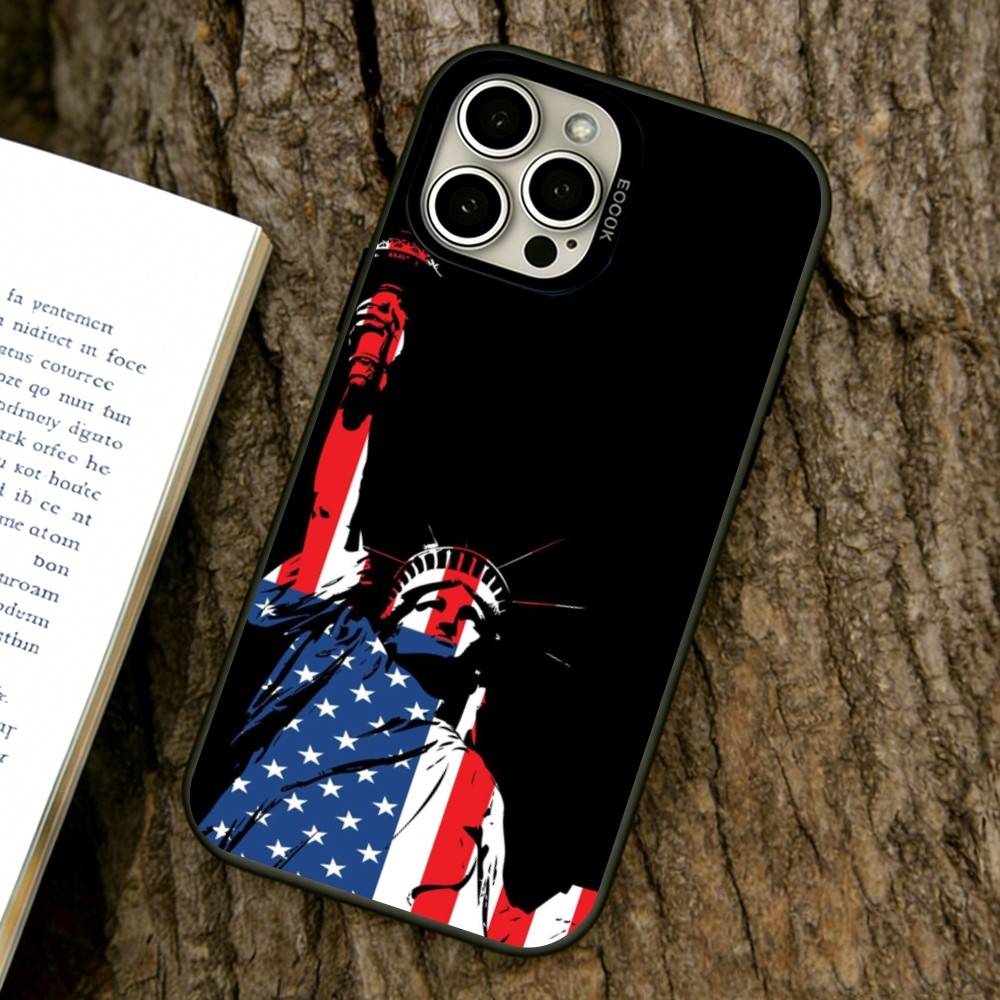 Artistic American Flag Phone Case For iPhone 17,16,15,14,13,12,11 Plus,Pro Max,XS,Colored Silver Plated Inside Cover