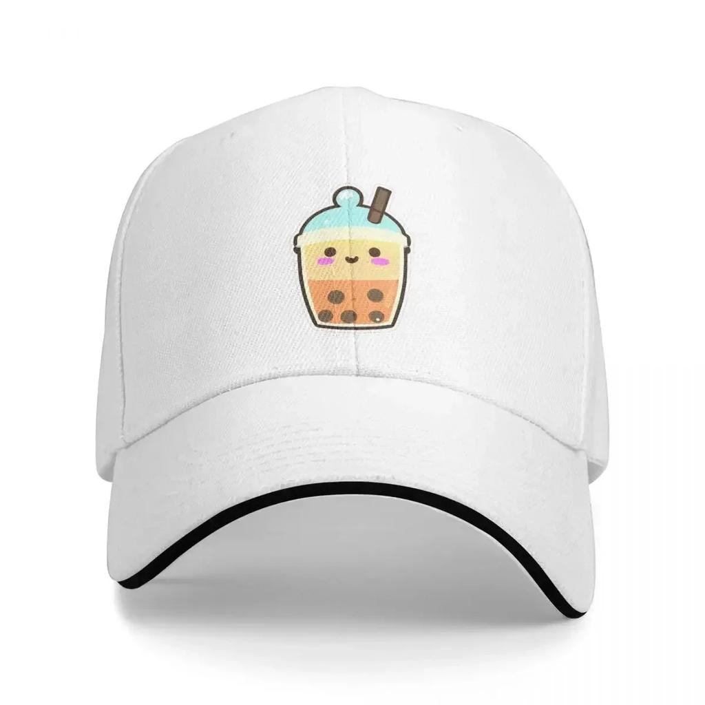 New Cute Happy Kawaii Bubble Tea Cap Casual Baseball Caps Adjustable Hat Summer Unisex Baseball Hats Customizable Polychromatic