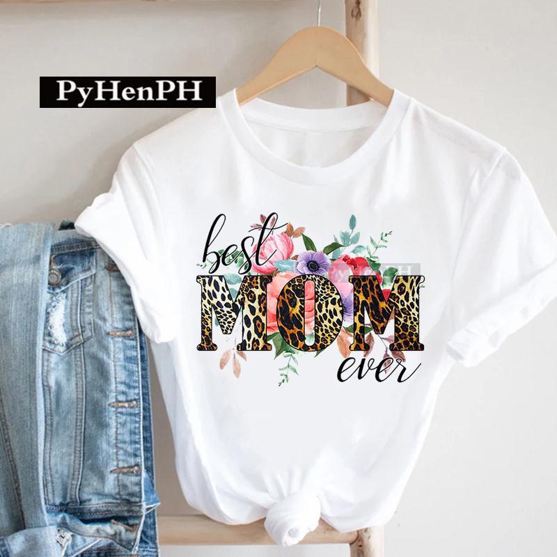 European Leopard Print Mom TShirt Korean Version ShortSleeved Base Shirt Fashion Creative Family Clothing for Women