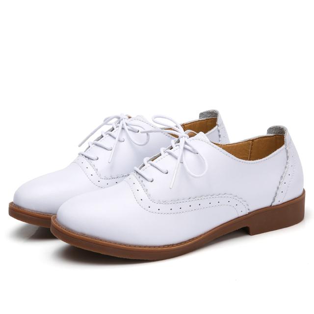 Весенние женские туфли-оксфорды балетки на плоской подошве женская кожаная повседневная обувь с круглым носком на шнуровке лоферы на плоской подошве повседневная женская обувь 35 белый 3387₽